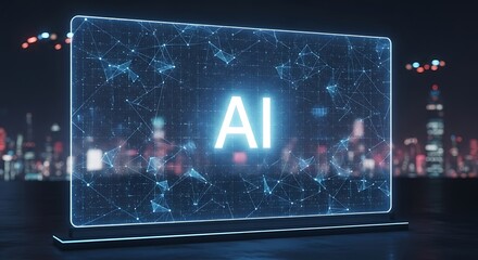 AI Technology Display in Cityscape - Futuristic Innovation and Connectivity.