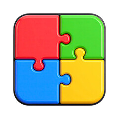 Four glossy puzzle pieces interlock