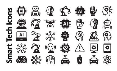 Digital Transformation Thin Line Icons - Editable Stroke Vector Set for Artificial Intelligence, RPA, and Futuristic Technology Concepts