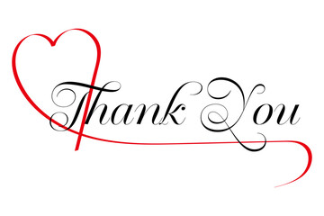 Thank You - Thank you words with heart, for note, sign, banner, type logo. Isolated.
