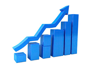 Rising blue graph with arrow, on black