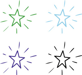 Four stylized starburst icons in different colors
