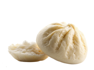 Delicious white steamed bun, traditional Asian food snack. Appetizing Chinese baozi dumpling isolated on transparent background
