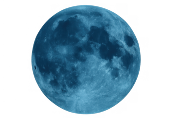 Blue full moon displaying its surface craters, concept of space, astronomy, and celestial events on a transparent background