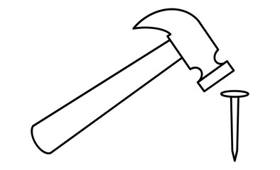 ハンマーと釘の線画素材アイコン