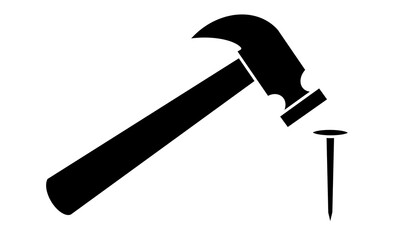 ハンマーと釘の線画素材アイコン