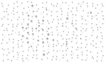 Realistic transparent water drops, water-drop and splashes background with crystal clarity, fresh liquid texture, bubbles and moisture reflection on clear glass surface for design and cosmetic use