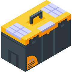 Isometric Yellow And Black Tool Box With Solar Panels On Top Isolated On Transparent Background