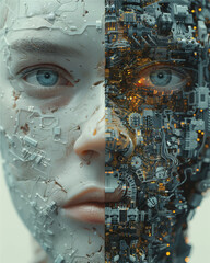 Human and Machine Fusion Portrait &ndash; AI Identity Concept
