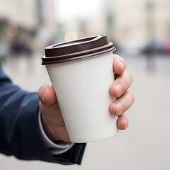 Hand Holding a Coffee Cup on the Street.
