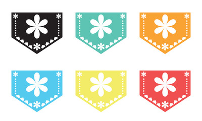 Picado collection with silhouette of floral template. Colorful festive banner flags with floral design. Vector eps 10
