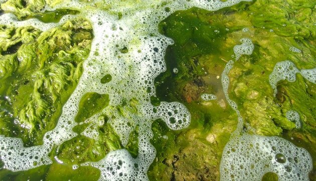 Green Algae Water Bubbles Natural Pond Scum Ecosystem Microscopic Texture