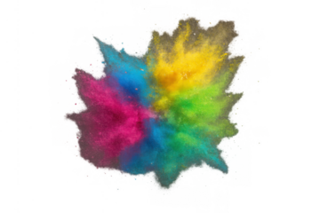 Colorful powder exploding creating vibrant abstract burst of rainbow dust for celebration art effect, transparent background