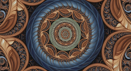 Intricate Circular Pattern with Earthy Tones and Detailed Textures.