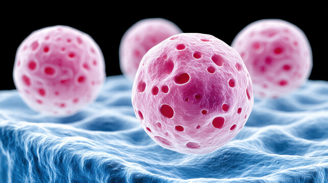 Regenerating basal skin cells near the dermis layer, showcasing cellular activity and skin health in a scientific context.
