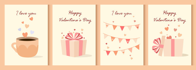 A set of cute Valentine's Day cards. Vector.