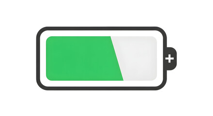 Modern battery icon showing half charge, perfect for websites and app designs about energy, power, technology, or sustainability in a digital world