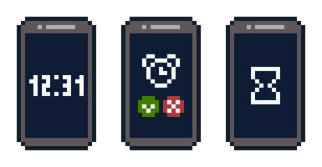 8-bit pixel art smartphone time screen