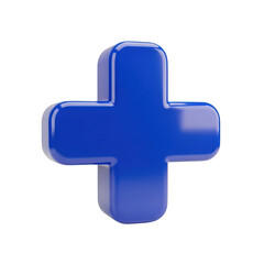 Obraz premium Glossy blue plus symbol isolated on transparent background