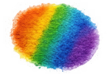 Abstract watercolor paint splash creating a rainbow gradient, showing vibrant colors and brush texture on a transparent background