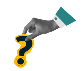 Trendy halftone collage of business concept. hand holding a question mark symbol