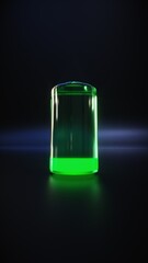 Glowing Green Battery Stands Out Against Dark Background, Symbolizing Energy and Power with Vibrant Illumination Suggesting Full Charge and Modern Technology Efficiency