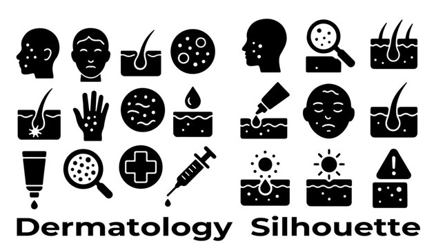 Dermatology Vector Icons Set &ndash; Skin, Acne, and Skincare Medical Symbols Silhouette