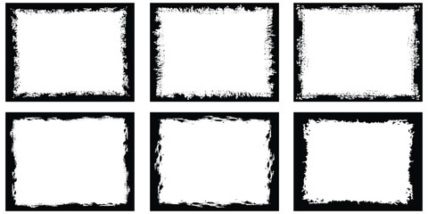 Six textured grunge borders black frames for photo or art projects vector