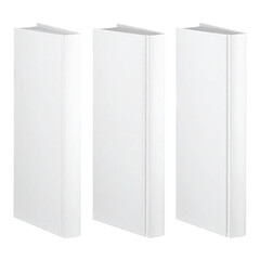 Naklejka premium Three blank, white books stand upright