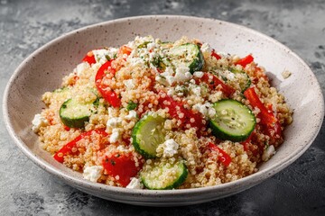 Healthy couscous salad with vegetables and feta