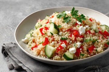 Hearty couscous salad, vibrant colors