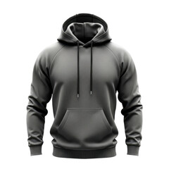 A gray textured hoodie with drawstrings and a front pocket is displayed on a transparent background. This versatile garment is suitable for casual wear.