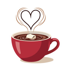 Coffee cup with heart-shaped design and warm steam illustration