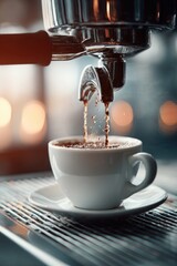 Espresso pouring into a white cup