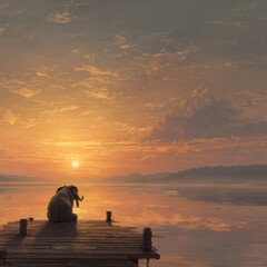 Tranquil Dawn: Elephant by the Water&rsquo;s Edge