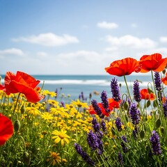 Coastal Meadow - Vibrant Wildflowers by the Sea.