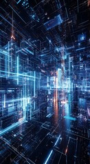 Futuristic Cityscape - Abstract Digital Network of Data and Technology.