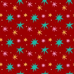 Seamless Christmas pattern with colorful stars