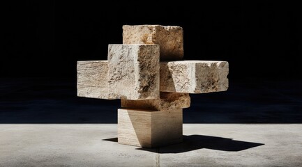 Abstract stone sculpture, a cross-like form