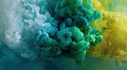 Abstract ink swirls in teal, turquoise, lime, and yellow