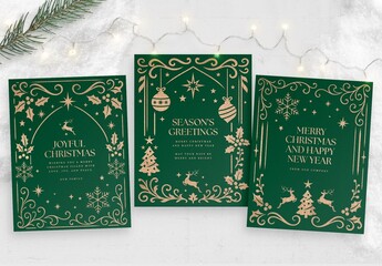 Christmas Flyer Template in Festive Green & Gold with Classic Holiday Season Style for Posters & Cards