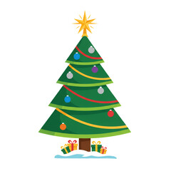 illustration of a fir tree with Christmas accessories.isolated on a white background.