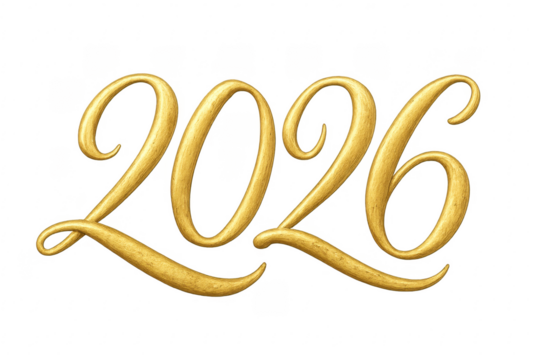 Golden 2026 year lettering with transparent background