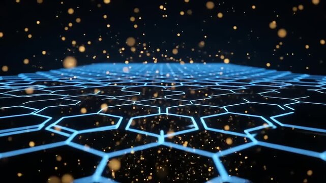 Abstract Hex Grid Tech Background Blue  Gold.