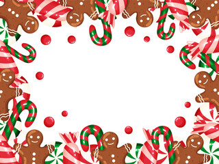 Fototapeta premium Gingerbread Man and Candy Cane Rectangle Frame