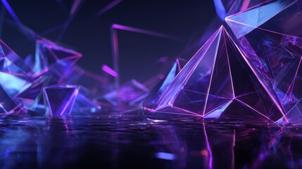 Nice photo of abstract glowing geometric crystal shards in dark futuristic environment.