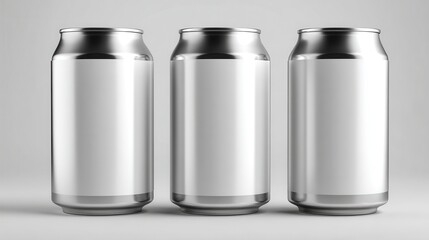 Nice photo of three blank aluminum cans isolated on white background.