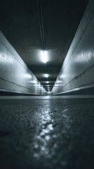 Dark, empty tunnel, low angle view