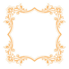 Elegant Ornamental Floral Border Frame Design in Orange Vector Style.