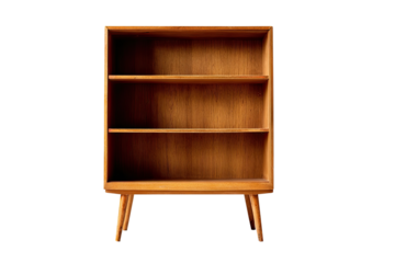 Empty wooden bookcase with three shelves